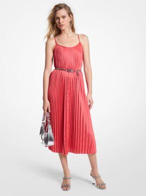 Pleated Satin Belted Slip Dress Product Image