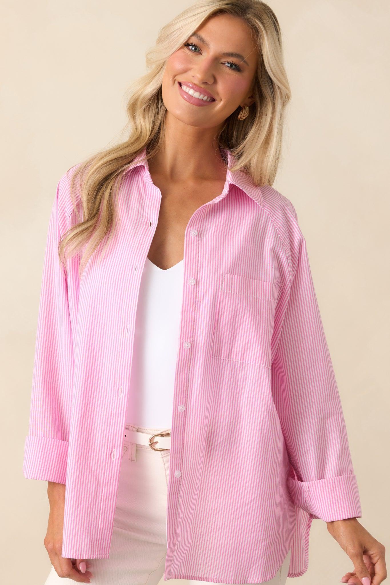 Sutton Peony Pink Stripe Cotton Top Product Image