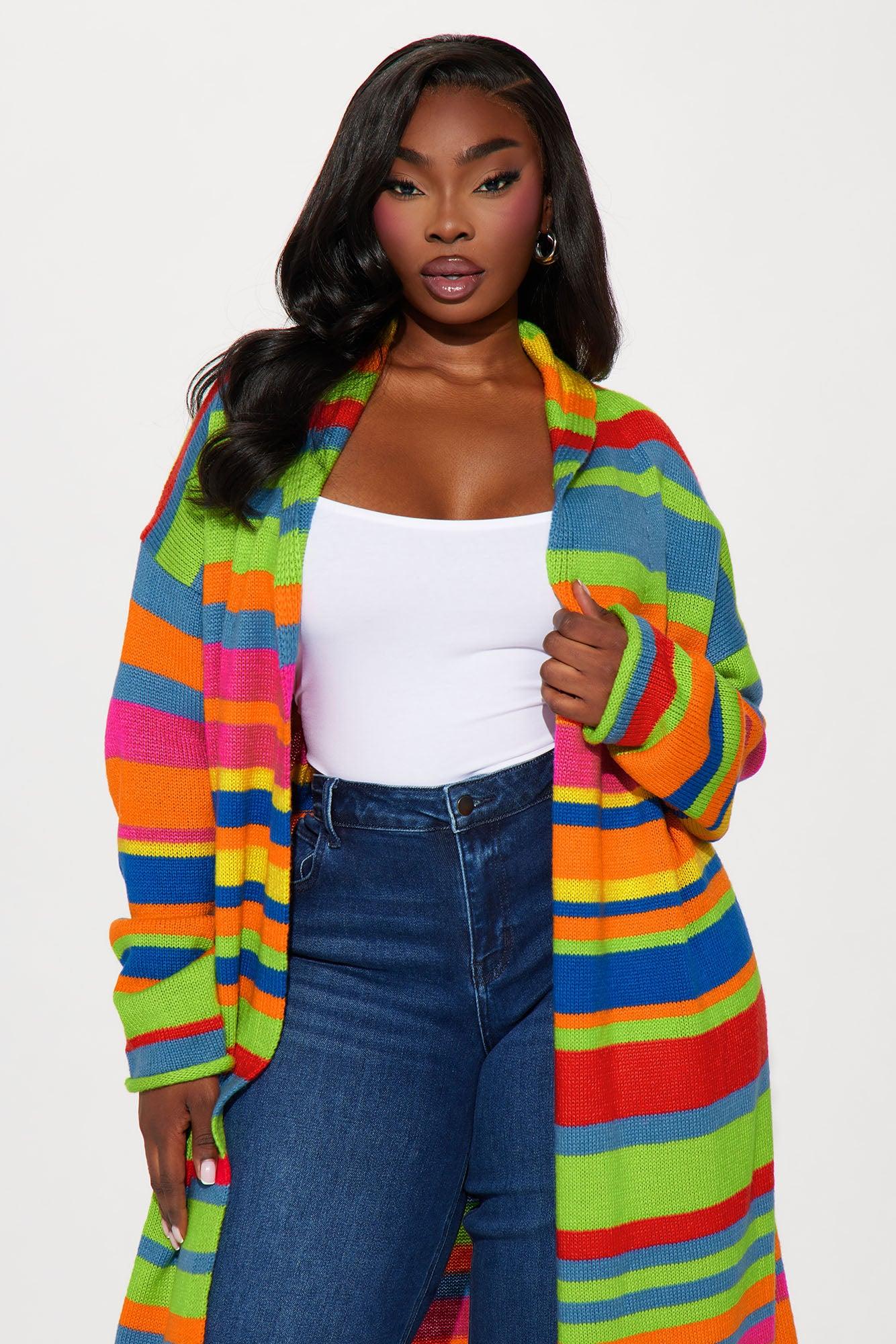 Bright Life Striped Long Cardigan - Multi Color Product Image