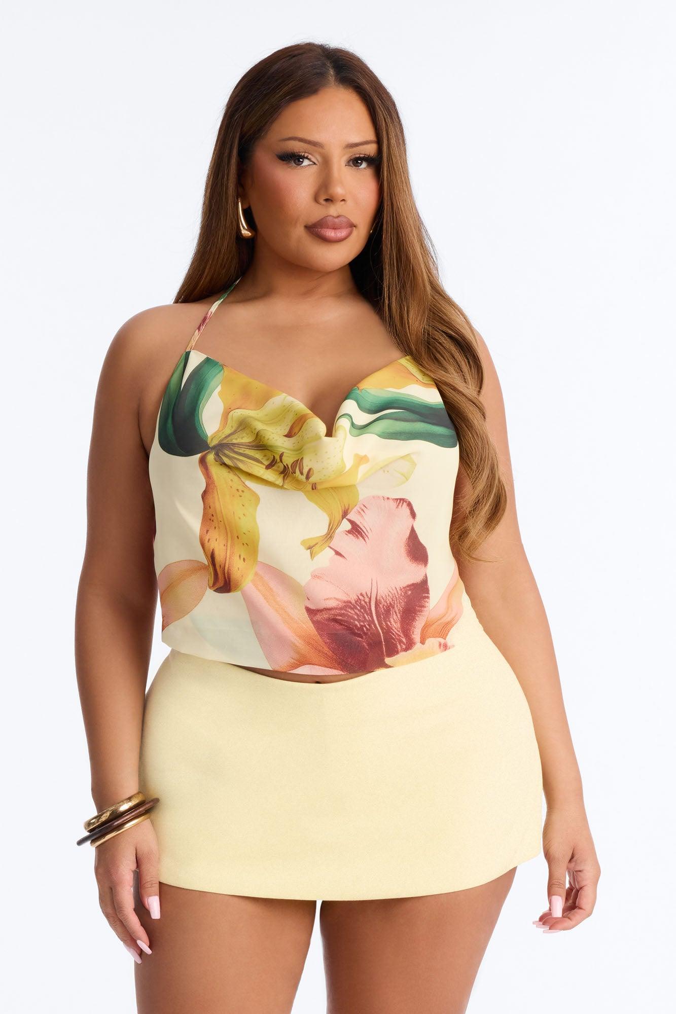 Island Fever Floral Chiffon Halter Top - Multi Color Female Product Image