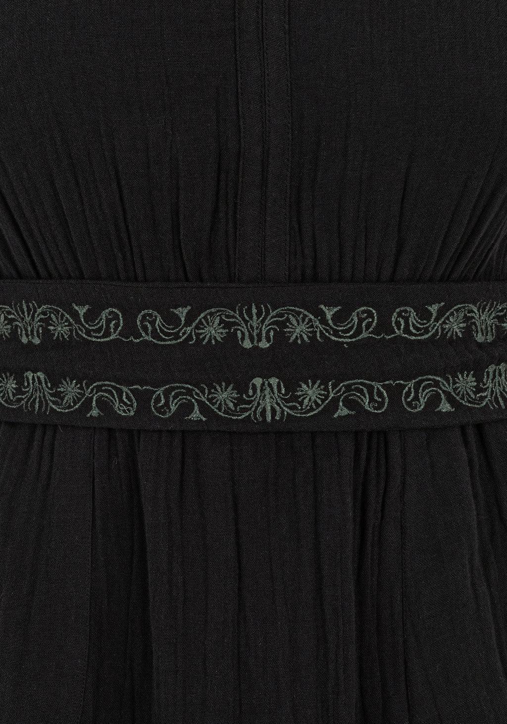 Poultice Embroidered Cotton Midi Dress - Black Product Image