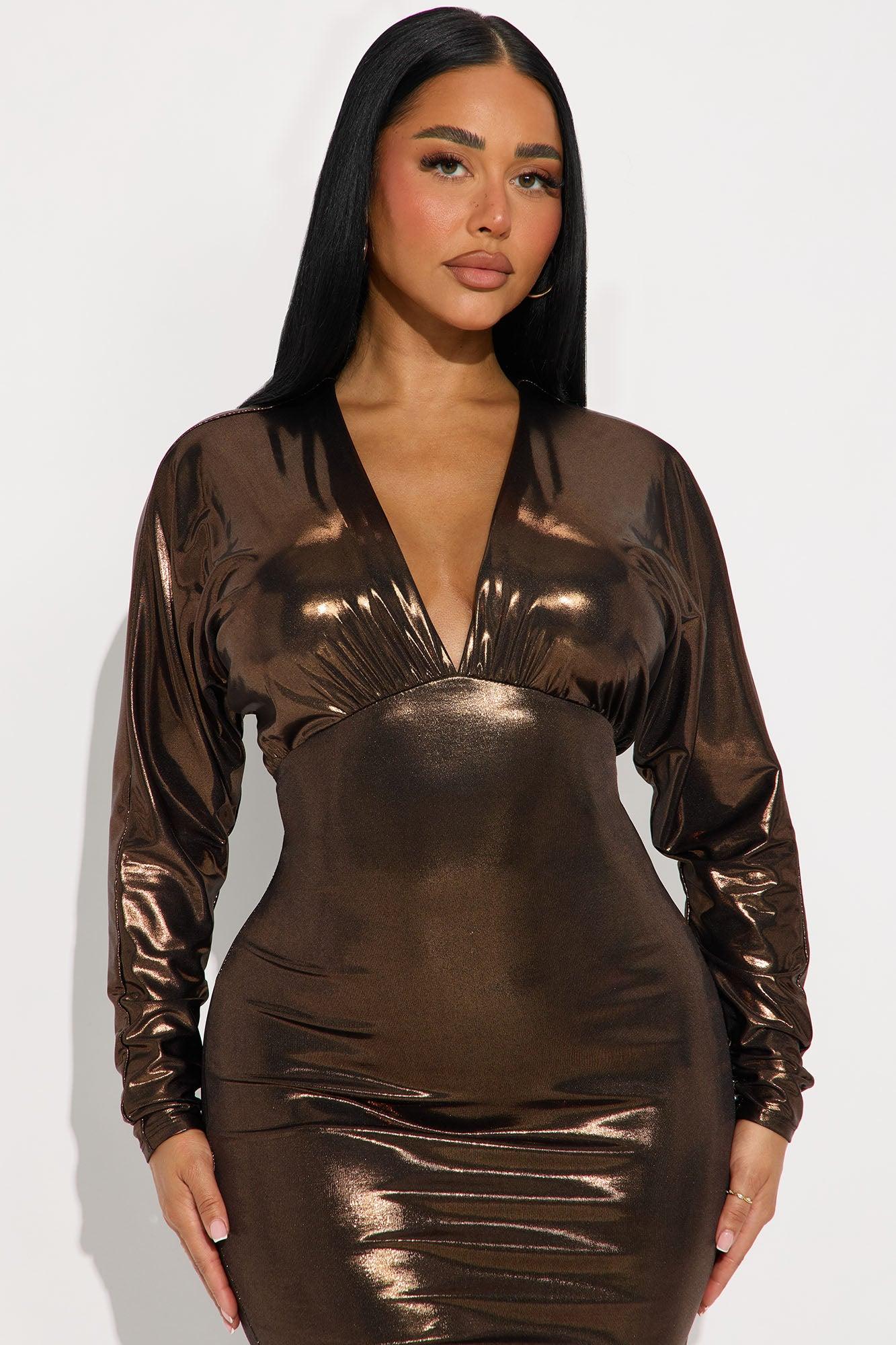 Conquer The Night Metallic Midi Dress - Bronze Female Product Image