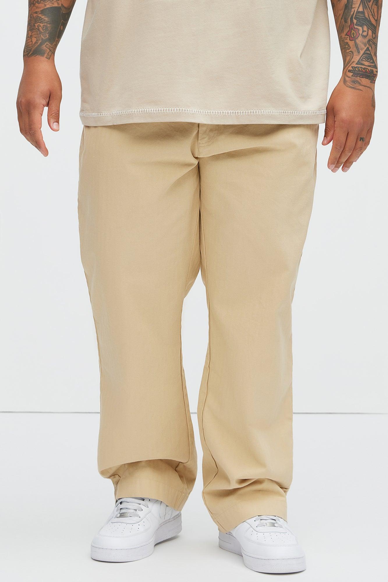 Berry Herringbone Straight Pants - Khaki Product Image