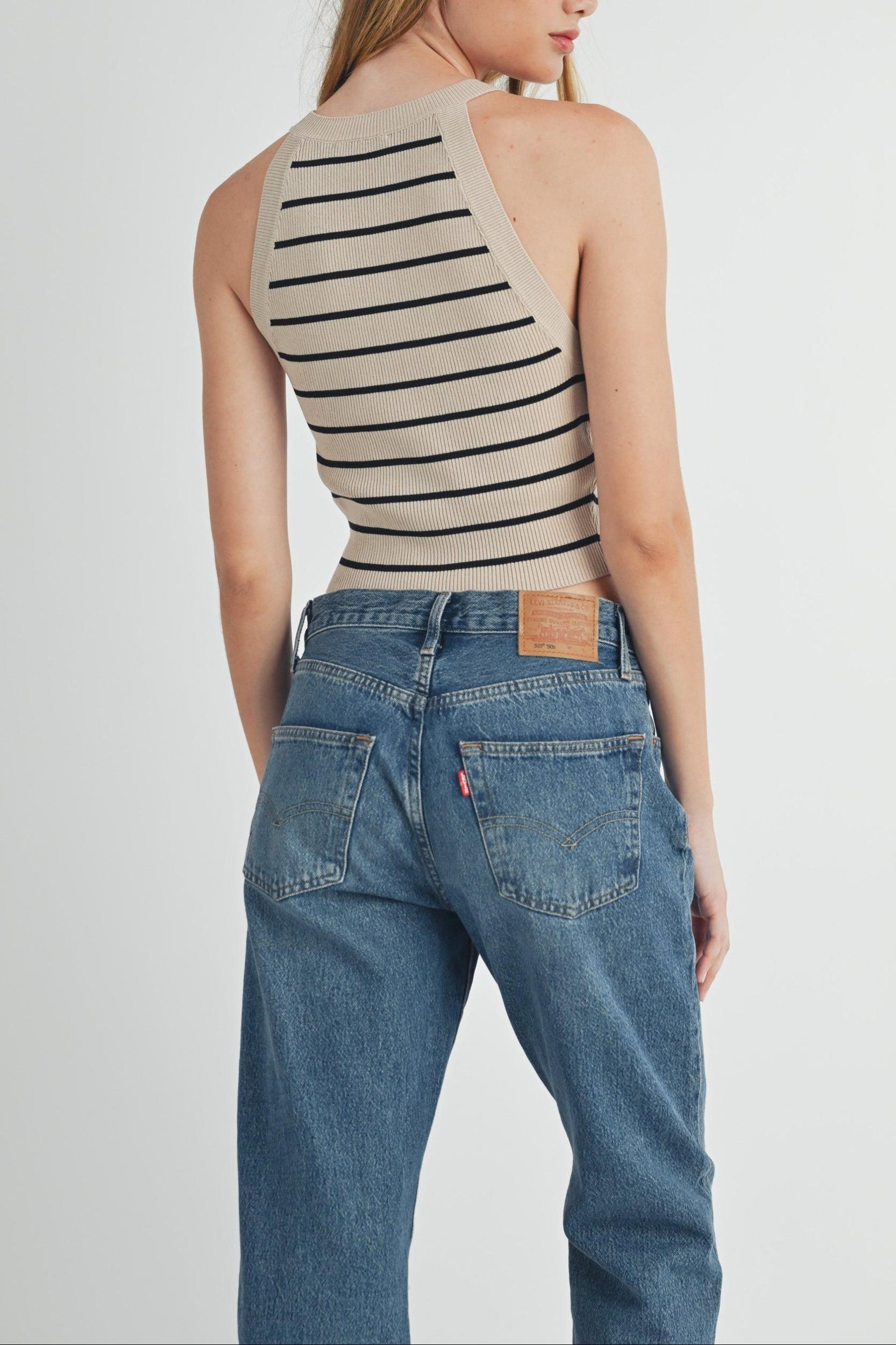 Halter Neck Striped Knit Top Product Image
