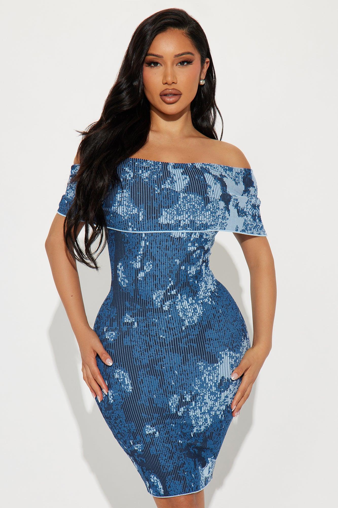 Bardot Sweater Mini Dress - Blue Product Image