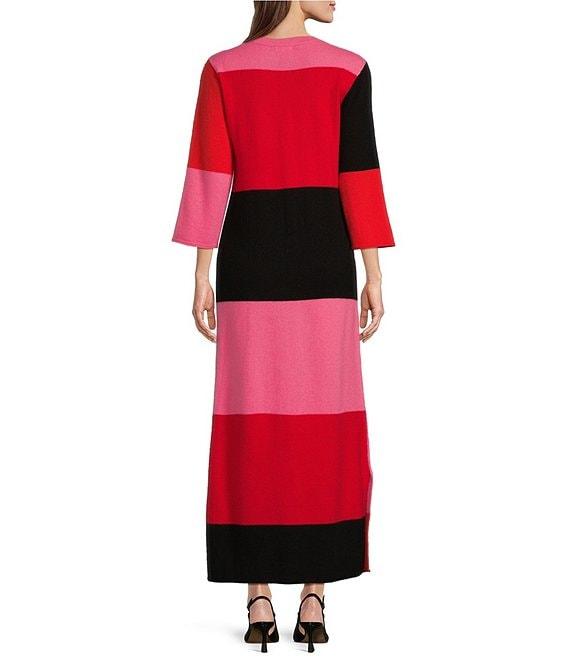 FRANCES VALENTINE Fantasia Angora Blend Color Block Crew Neck 3/4 Sleeve Maxi Dress Product Image