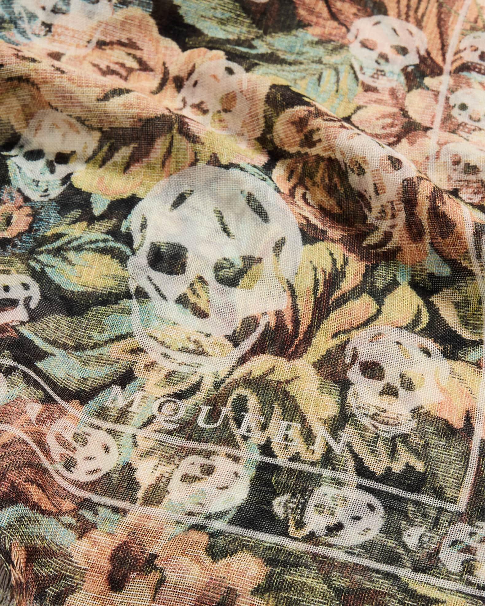 Men's Wool and Silk Floral Skull Scarf Product Image