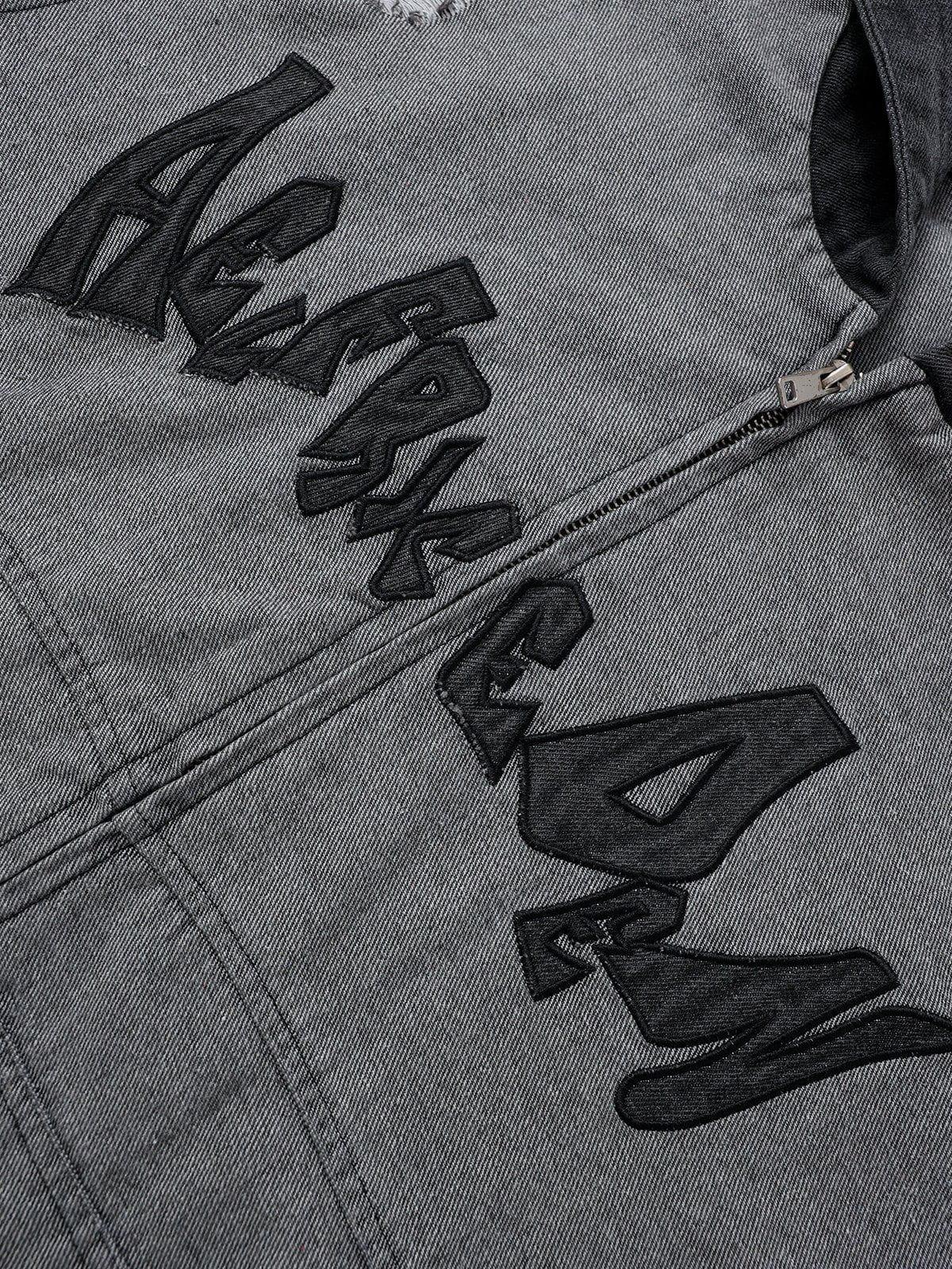 Aelfric Eden Denim Patchwork Zip Up Hoodie Product Image