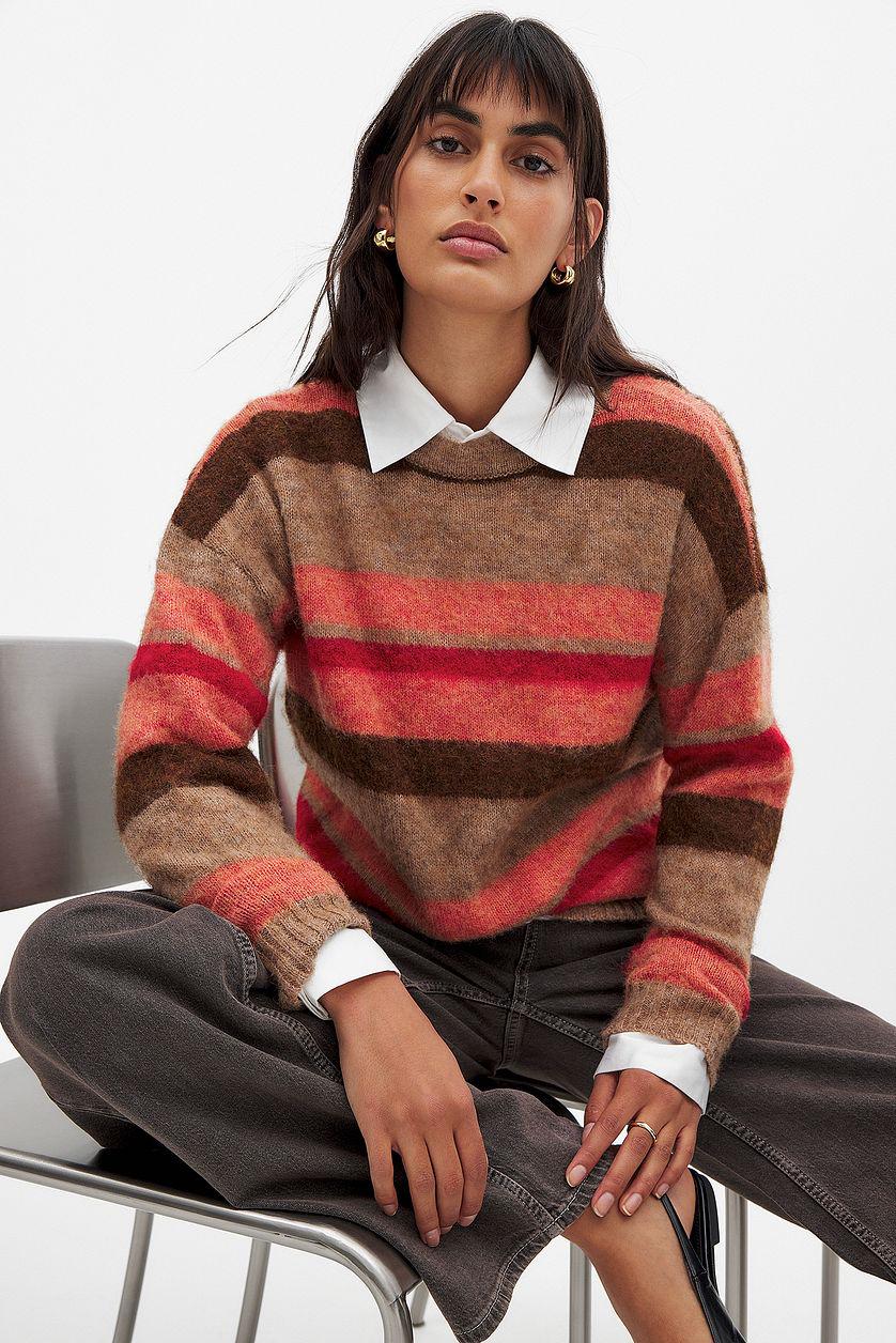 Striped Knitted Round Neck Sweater Product Image