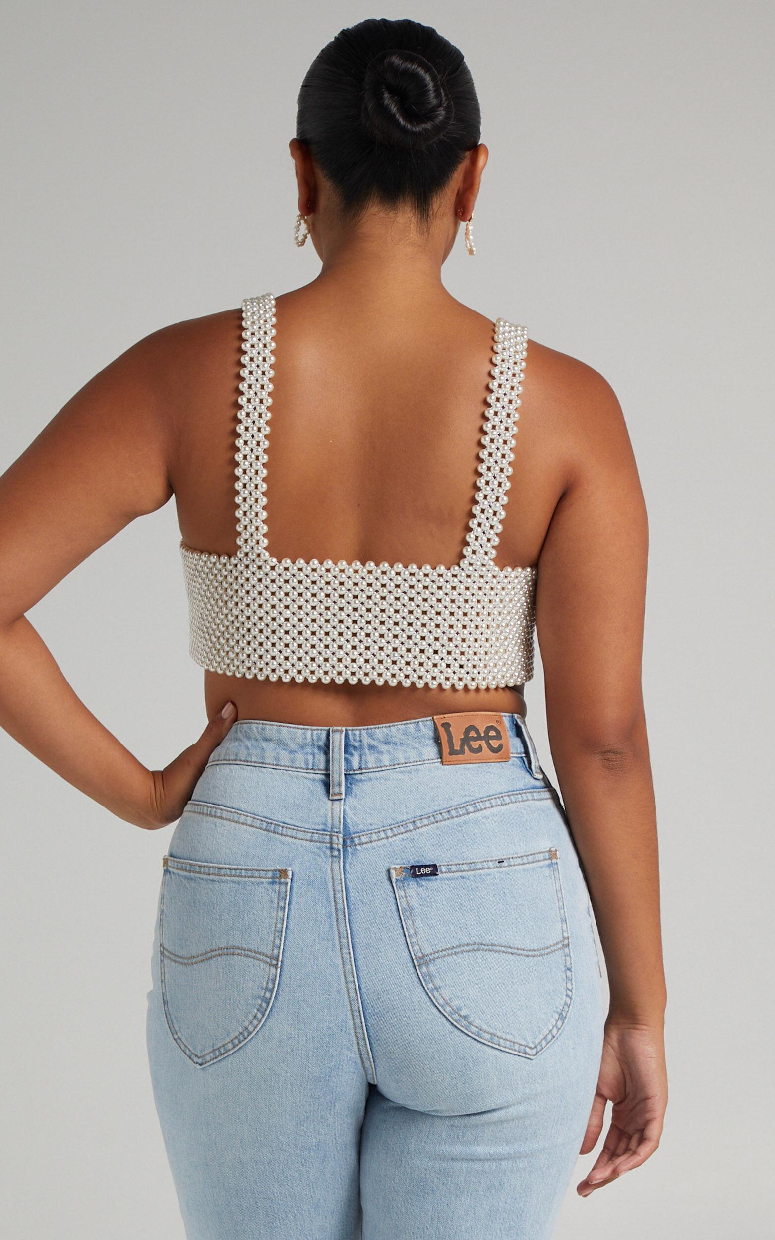 Peggy Top - V Neck Crop Top in Pearl Product Image