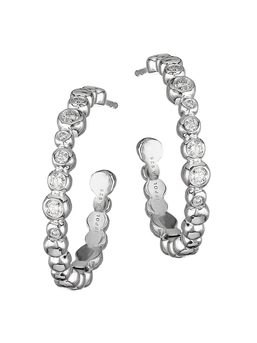 Womens Stardust Sterling Silver & Diamond Hoop Earrings Product Image