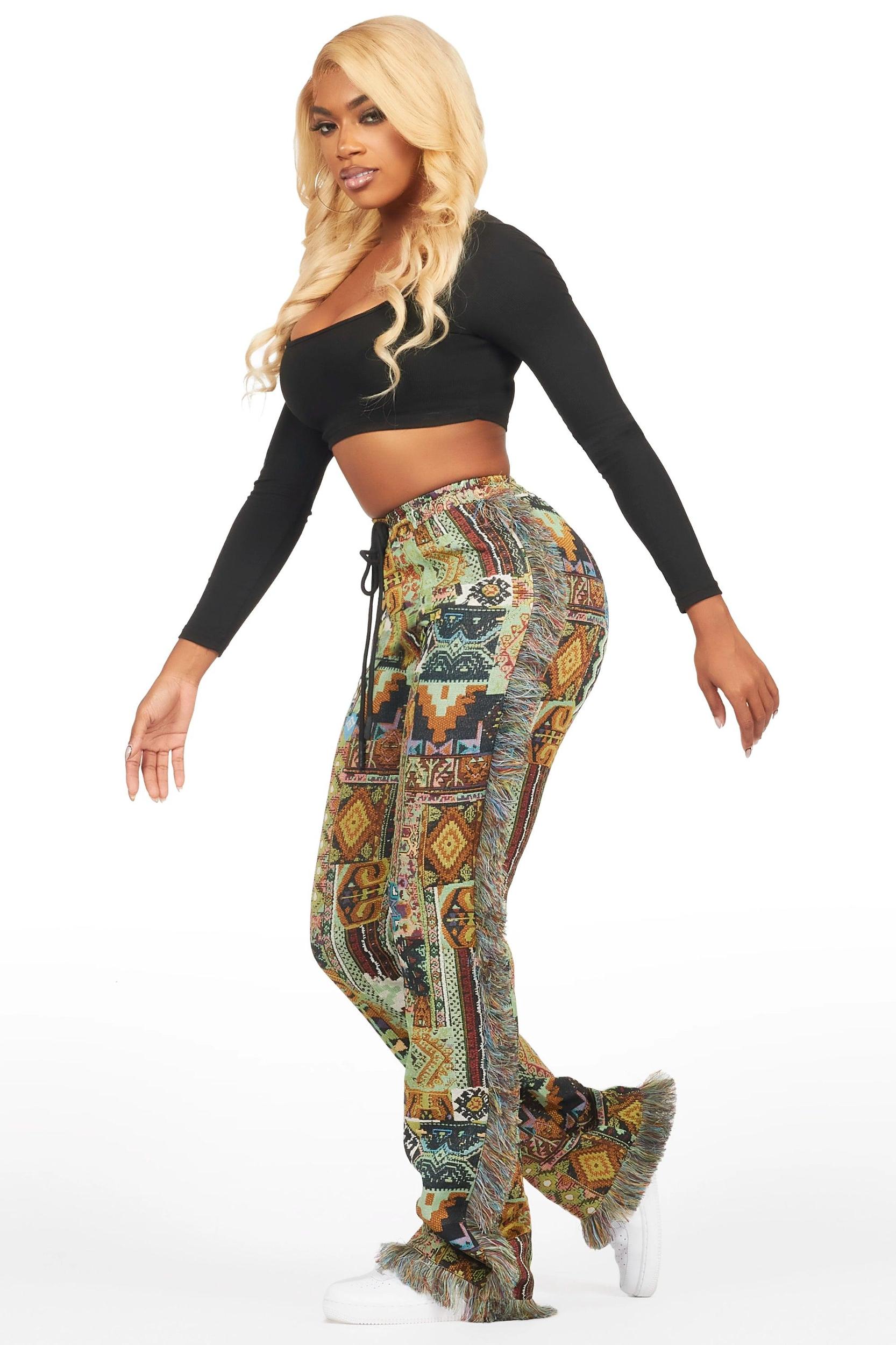 Joliet Black Tapestry Stacked Pant Female Product Image