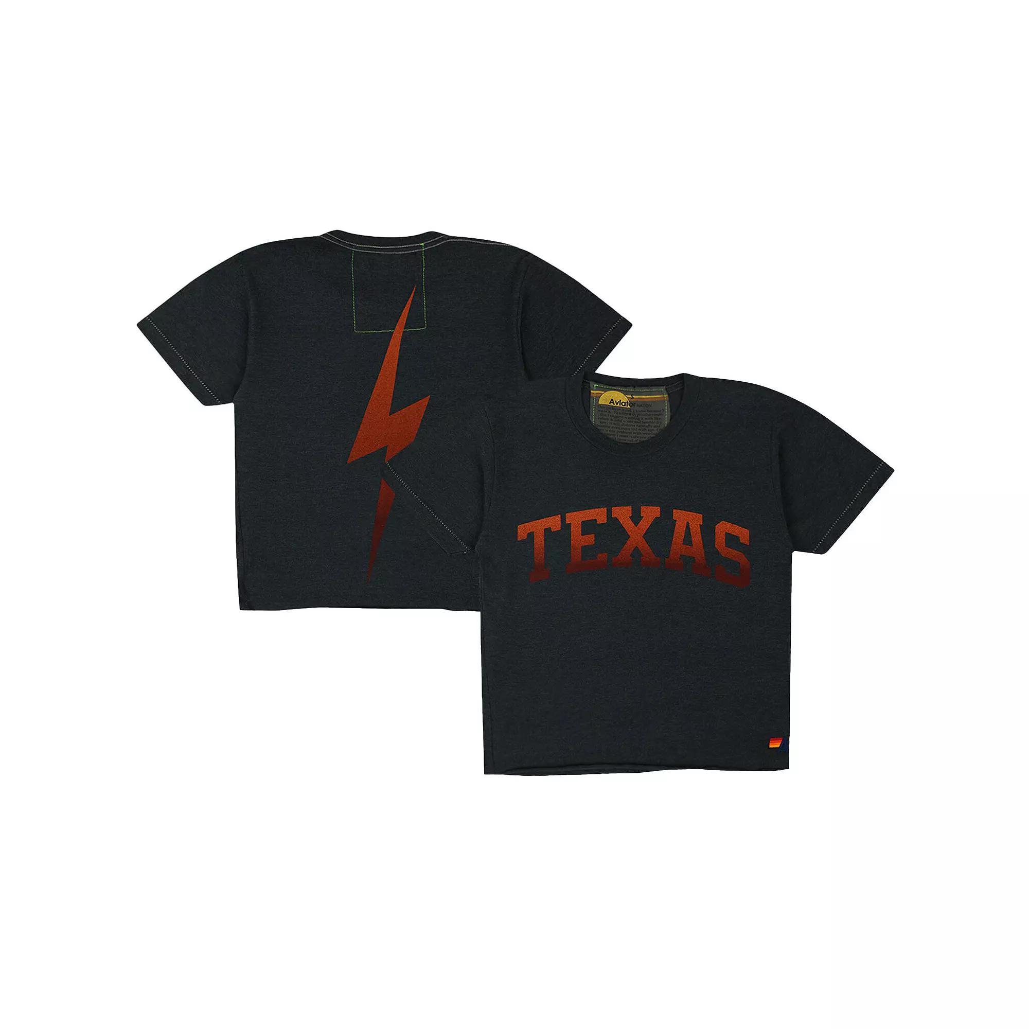 Women's Aviator Nation Charcoal Texas Longhorns Bolt Cropped Tri-Blend T-Shirt, Size: XL Product Image