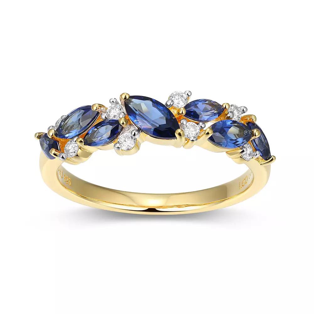 18k Gold Over Silver Lab-Created Sapphire & 1/8 Carat T.W. Lab-Grown Diamond Marquise Ring, Women's, Size: 6, Gold Tone Product Image
