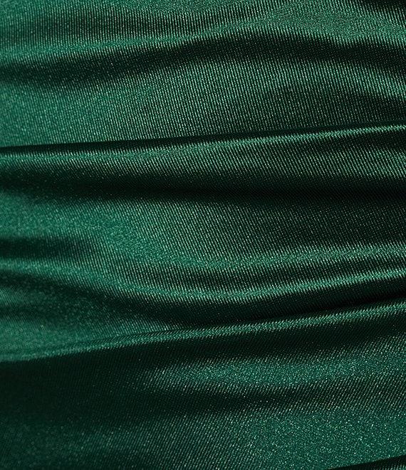 B. Darlin Spaghetti Strap V-Neck Shirred Satin Midi Dress Product Image