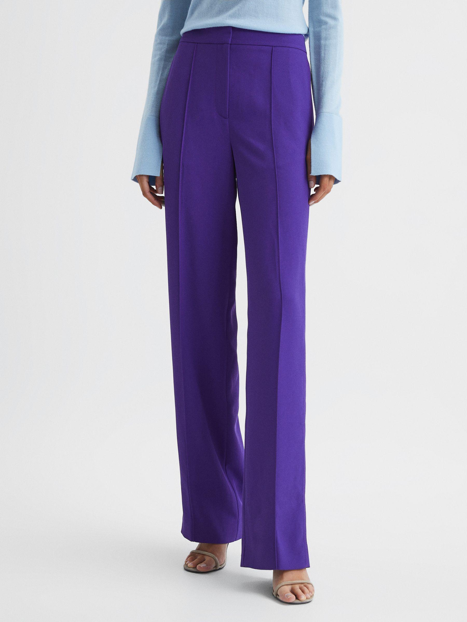 Elasticated Waist Wide Leg Trousers in Purple Product Image