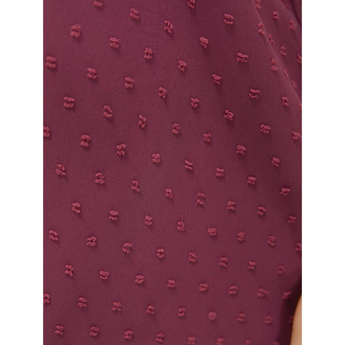 Plus Size RedViolet Polka Dot Gathered Lace Blouse Women Elegant Short sleeve Round Neck Dailywear Blouses BloomChic 10/M Product Image