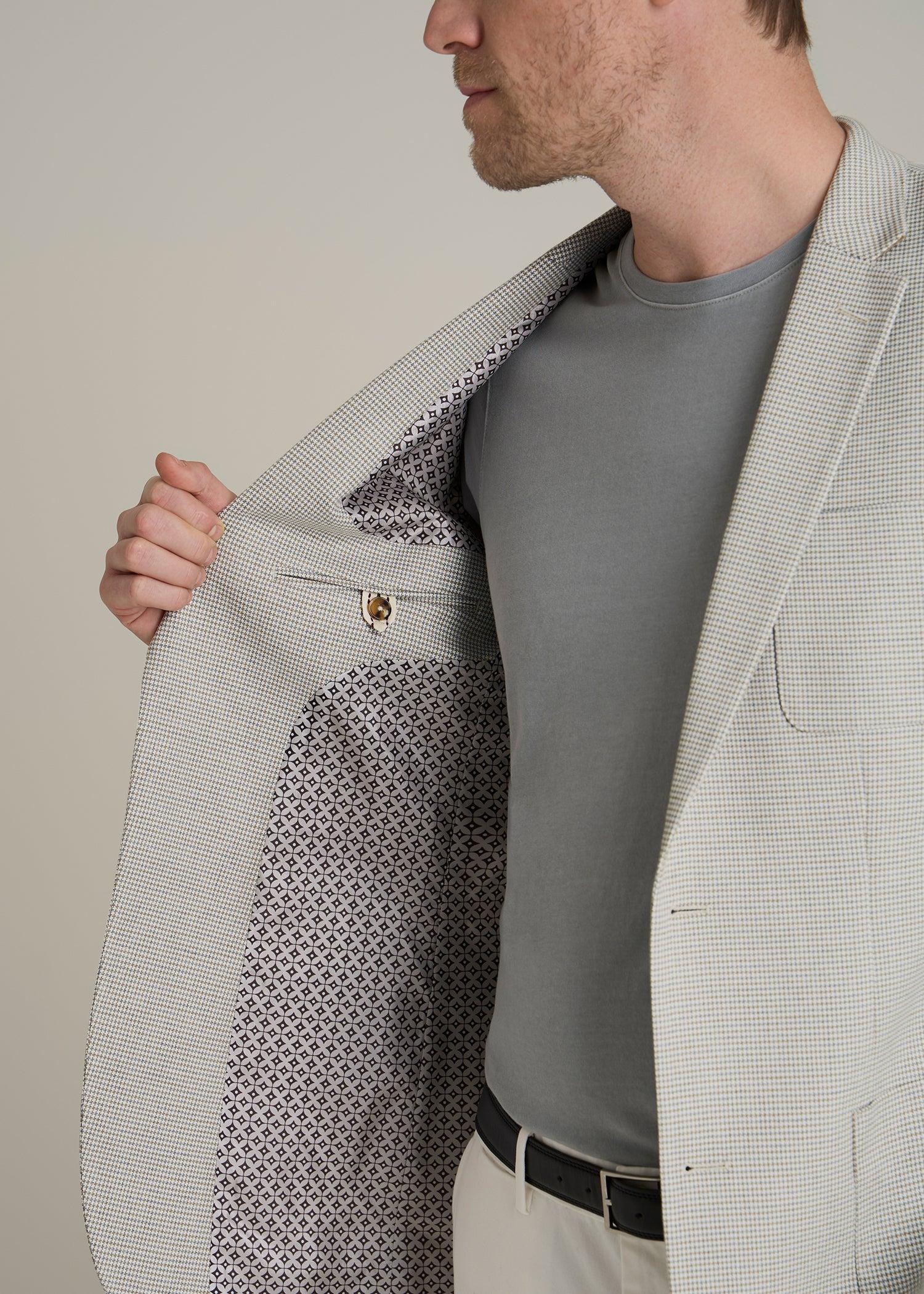 Core Blazer for Tall Men in Beige and Grey Houndstooth Male Product Image