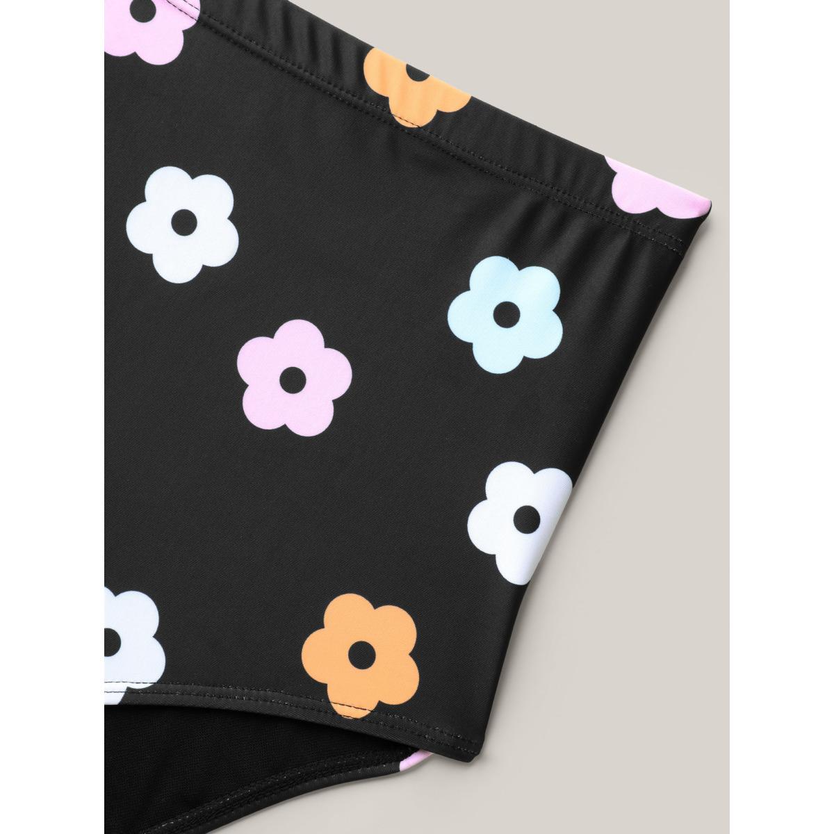 Plus Size Twist Front Floral Print Flared Swim Dress Women's Swimwear Black Resort Bodycon U-neck High stretch Curve Swim Dresses BloomChic 14-16/1X Product Image