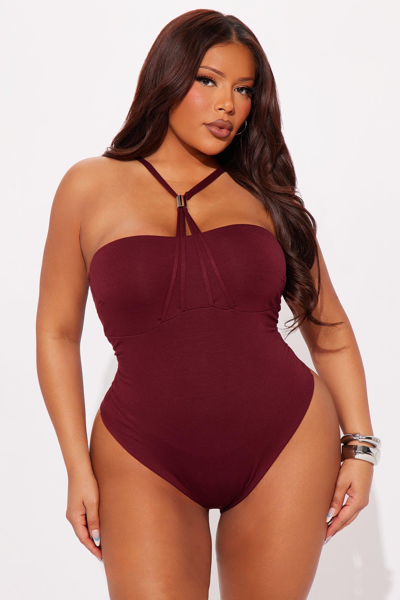 Xia Y-Neck Bodysuit - Burgundy Product Image