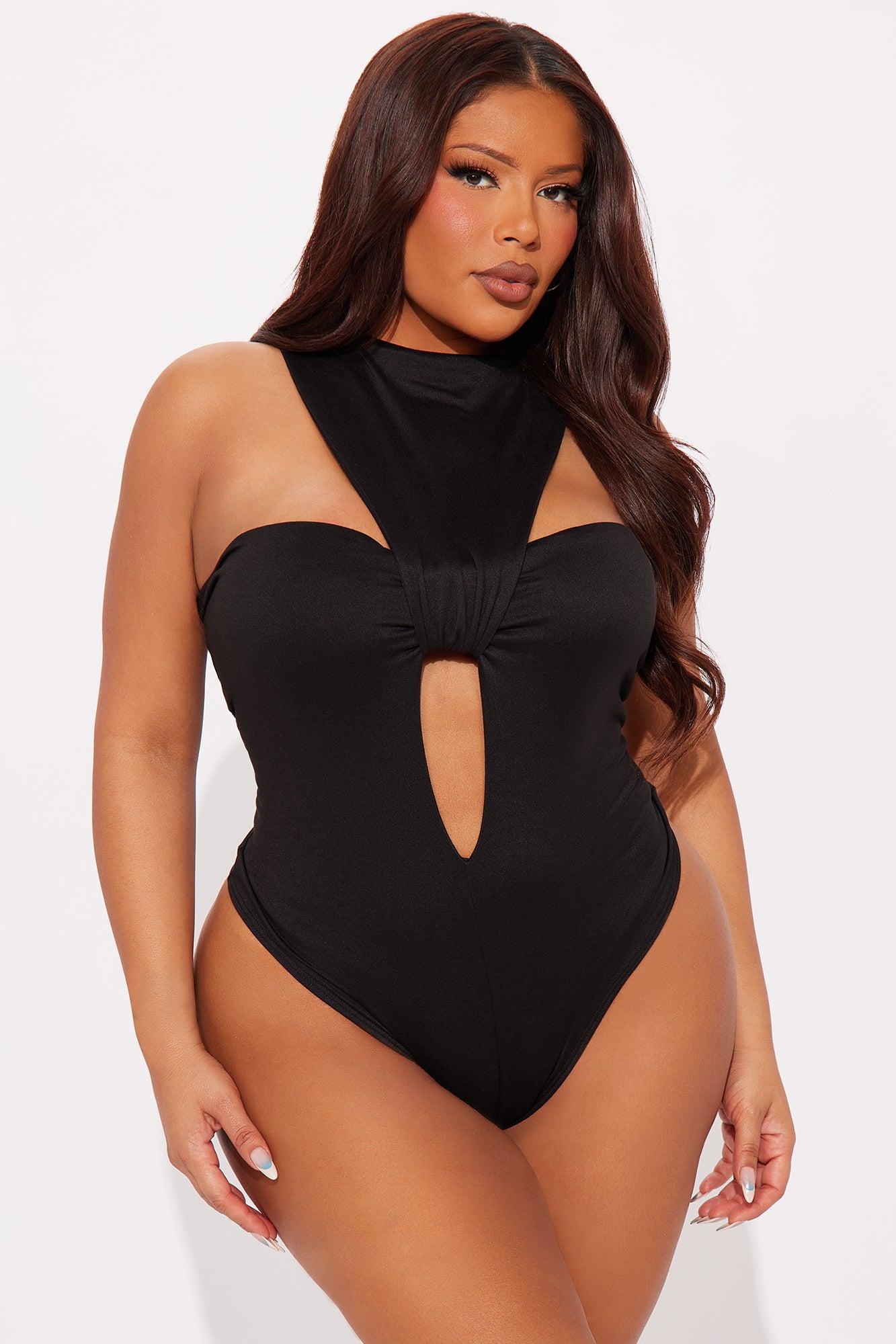 Astrid Double Lined High Neck Bodysuit - Black Product Image