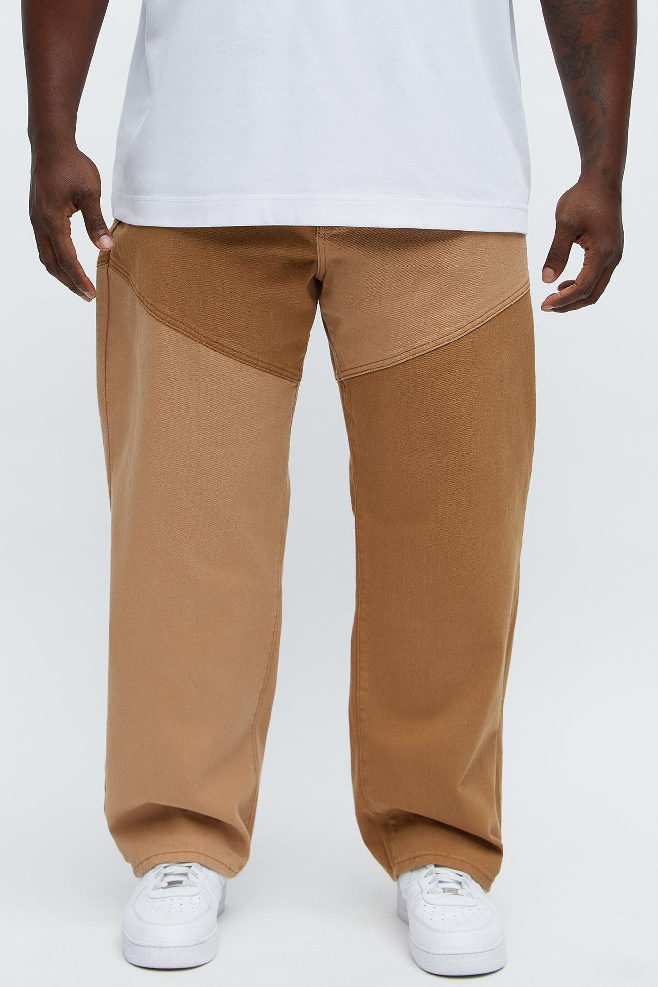 Relaxed Straight Tonal Contrast Pants - Khaki/combo Male Product Image