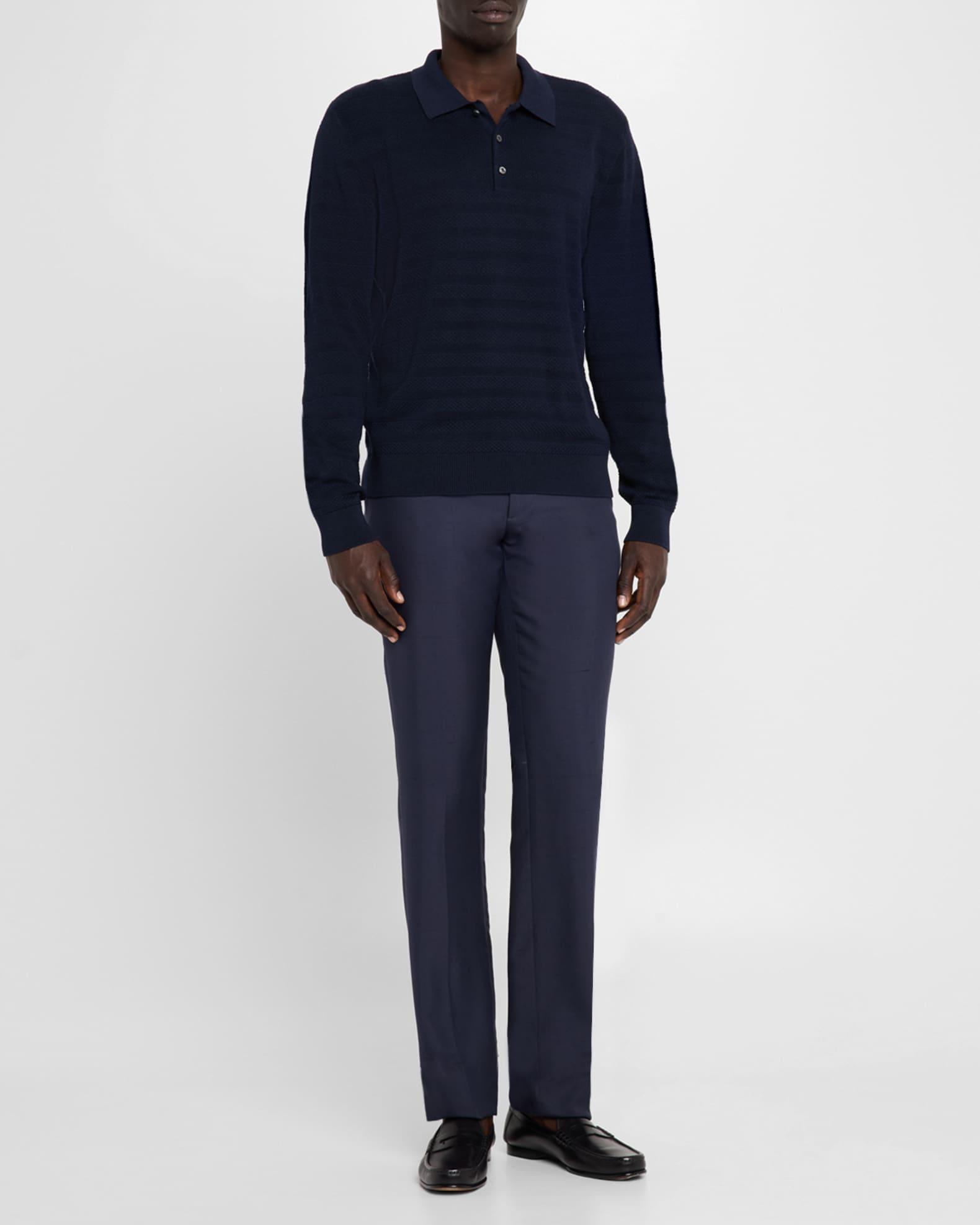 Men's Textured Silk-Cotton Polo Sweater Product Image