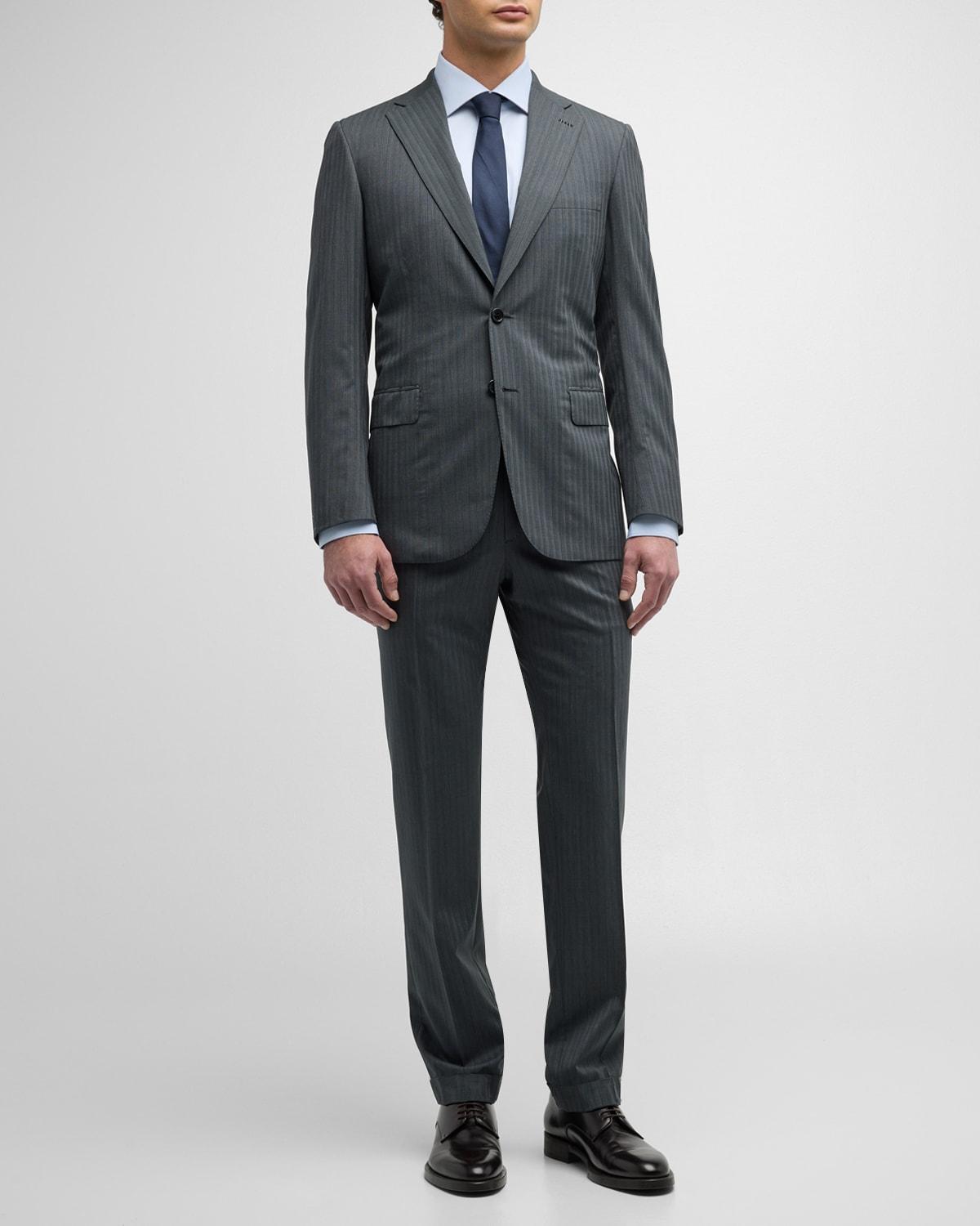 Men's Tonal Striped Wool Suit Product Image