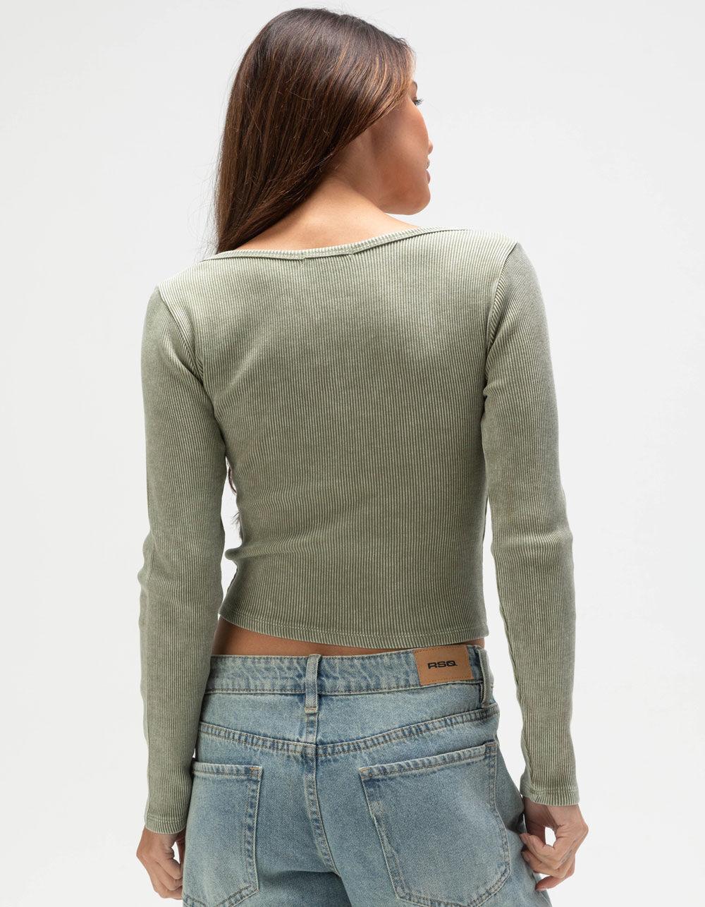 FULL TILT Notch Neck Womens Long Sleeve Rib Top - TAN Product Image
