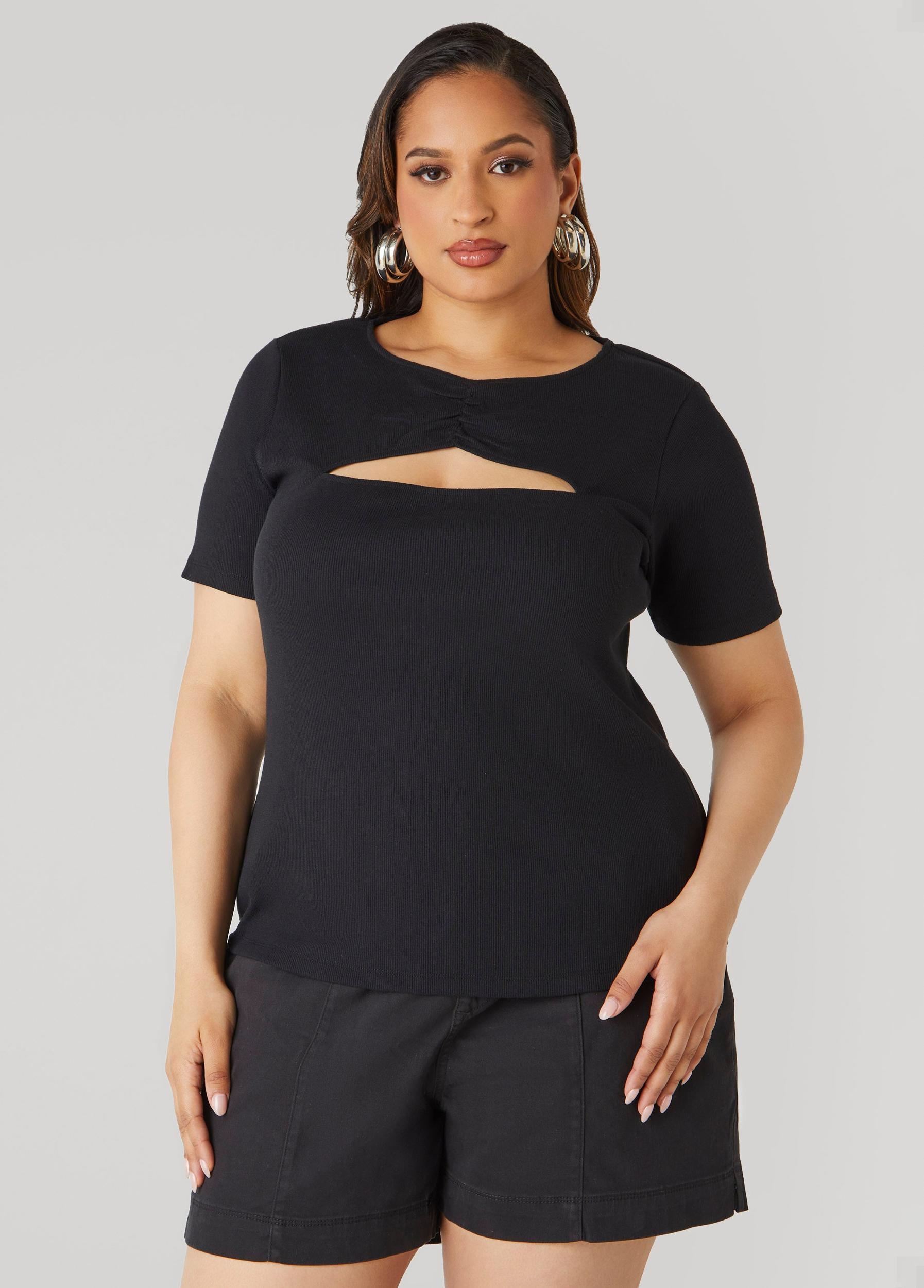 Plus Size Cutout Ribbed Tee Ashley Stewart Product Image
