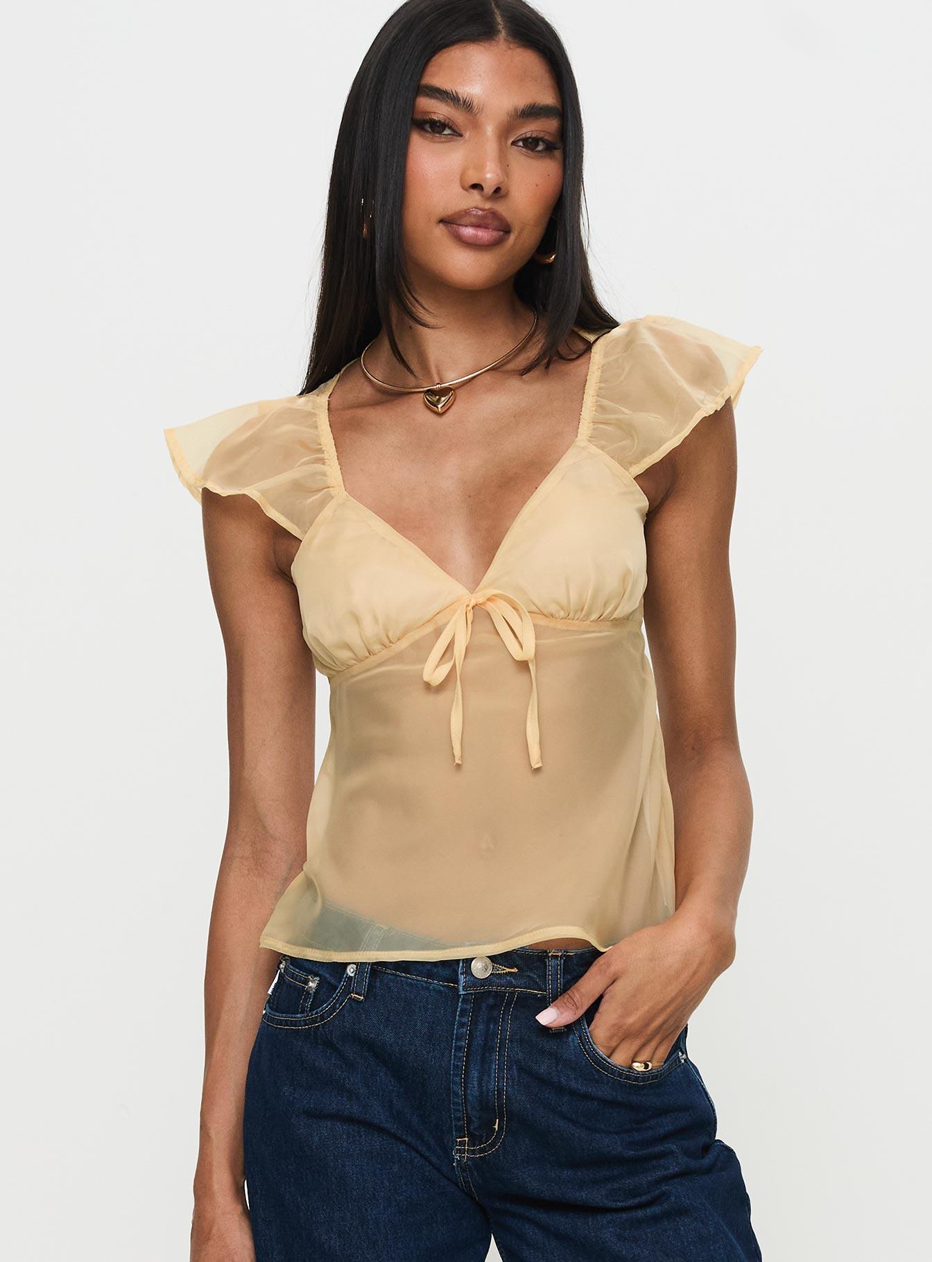 Keysia Cap Sleeve Sheer Top Apricot Product Image