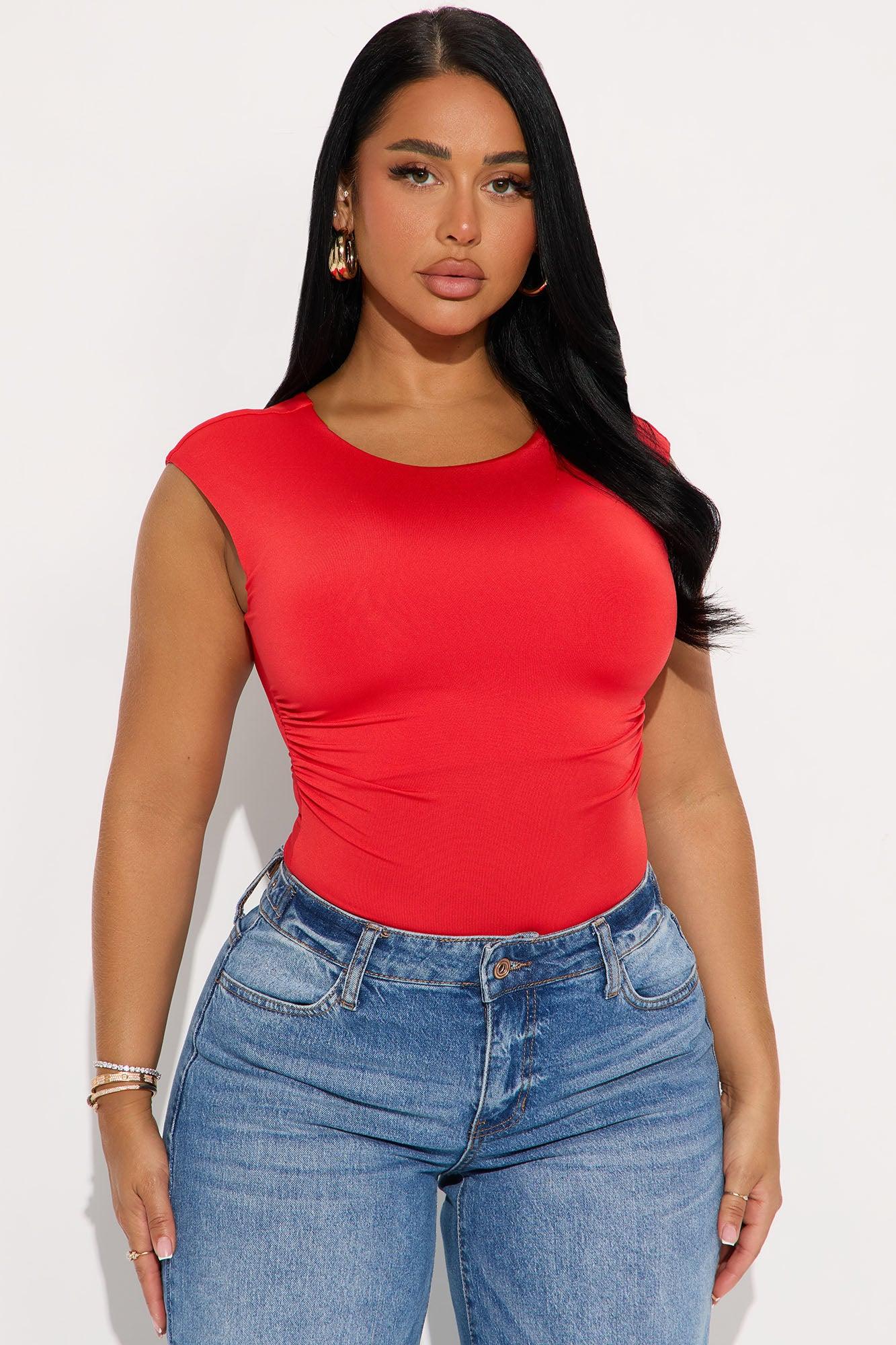 Elani Twist Cut Out Bodysuit - Red Female Product Image
