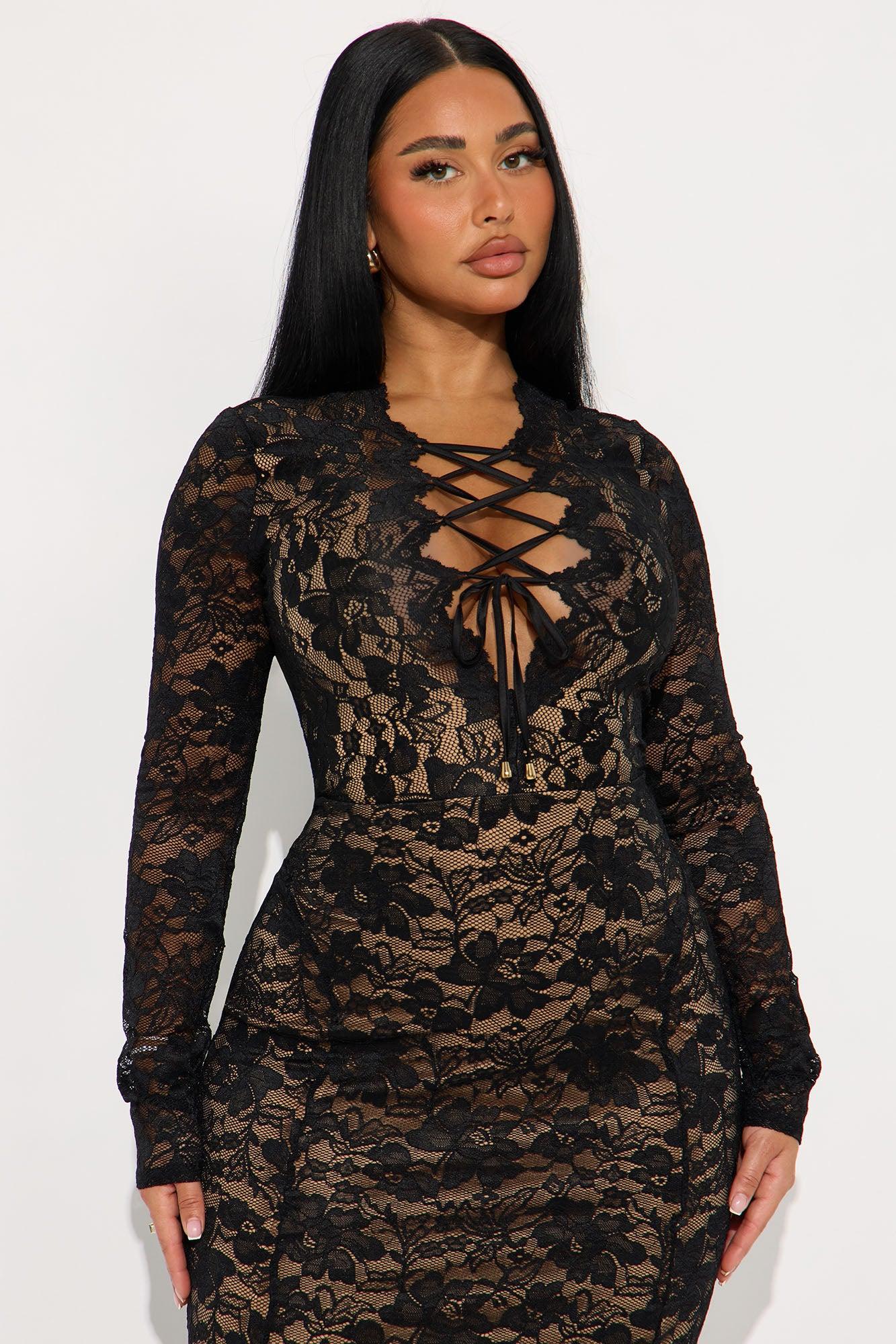 Mysterious Ways Lace Maxi Dress - Black Female Product Image