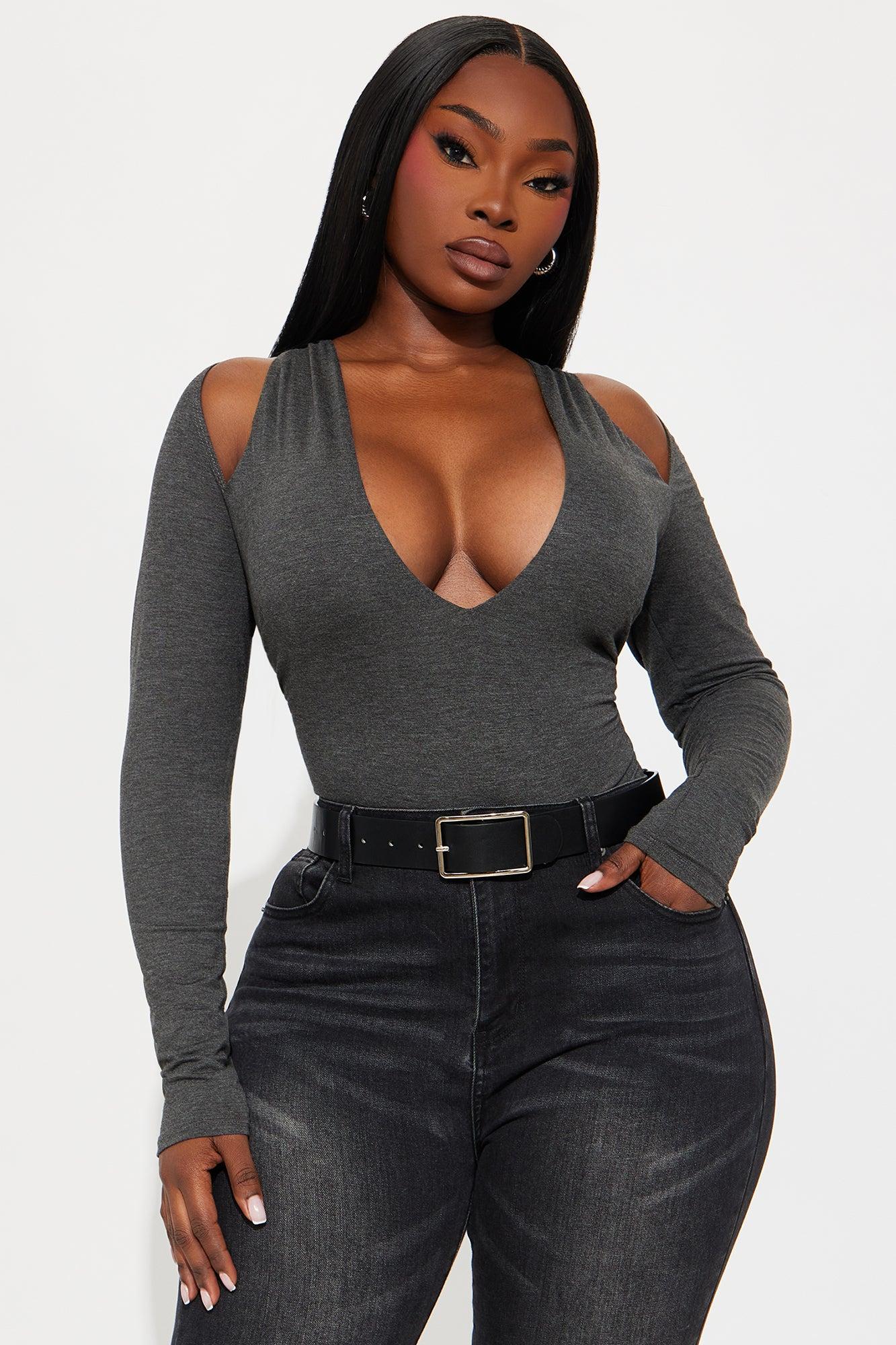 Crysta Long Sleeve Cut Out Bodysuit - Charcoal Female Product Image