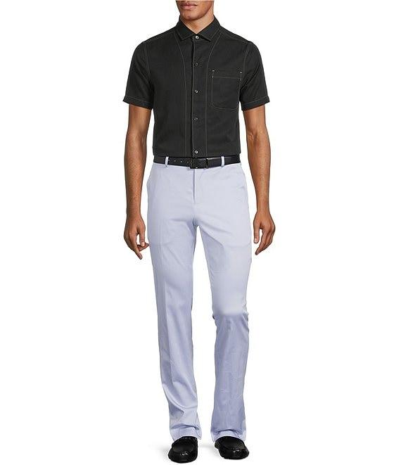 Murano Big & Tall Interdimensional Collection Slim Fit Contrast Stitch Short Sleeve Woven Shirt Product Image