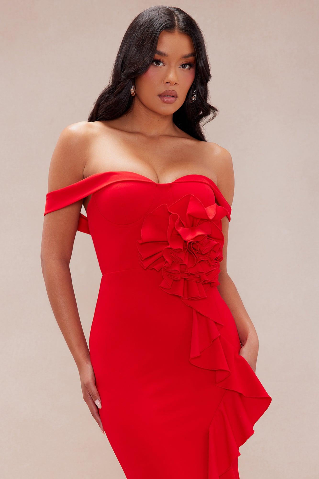 Senora Floral Applique Gown - Red Product Image