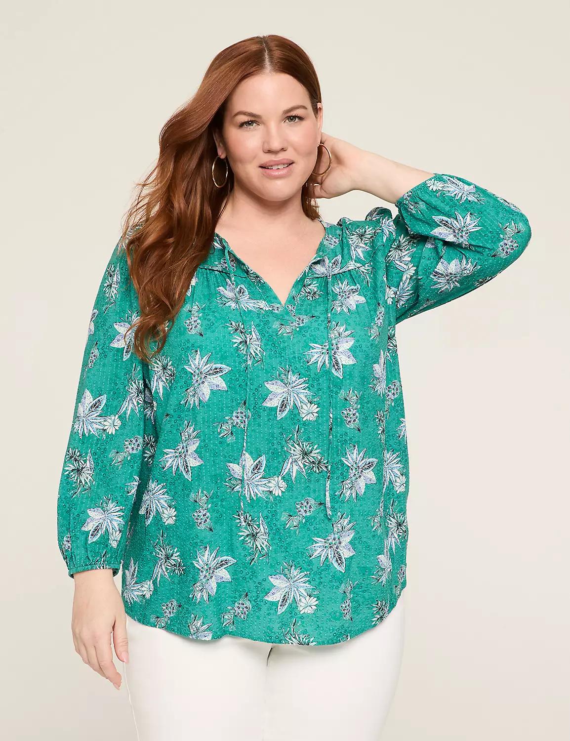 Textured Split-Neck Popover Blouse Product Image