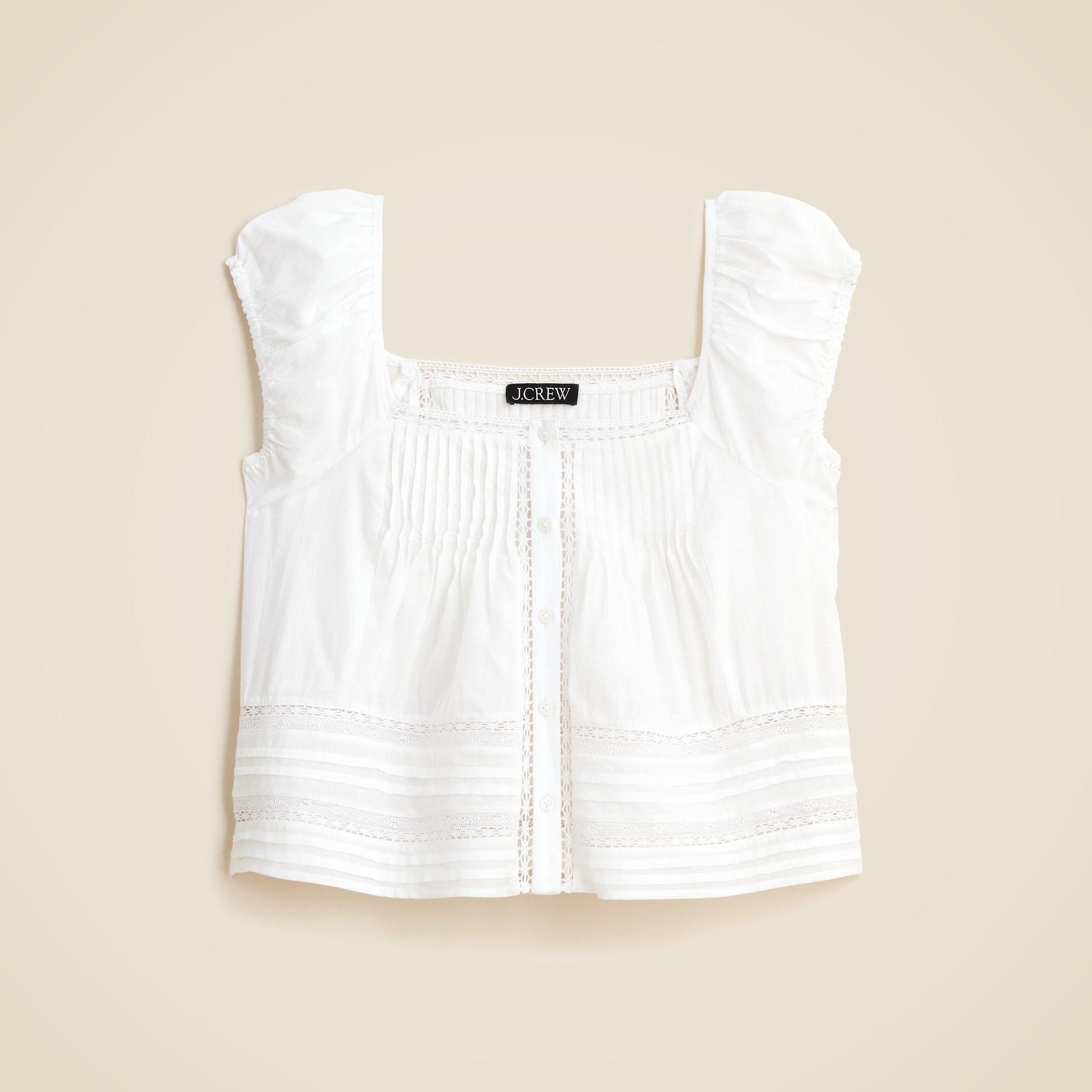 Cap-sleeve lace-trim top in cotton voile Product Image