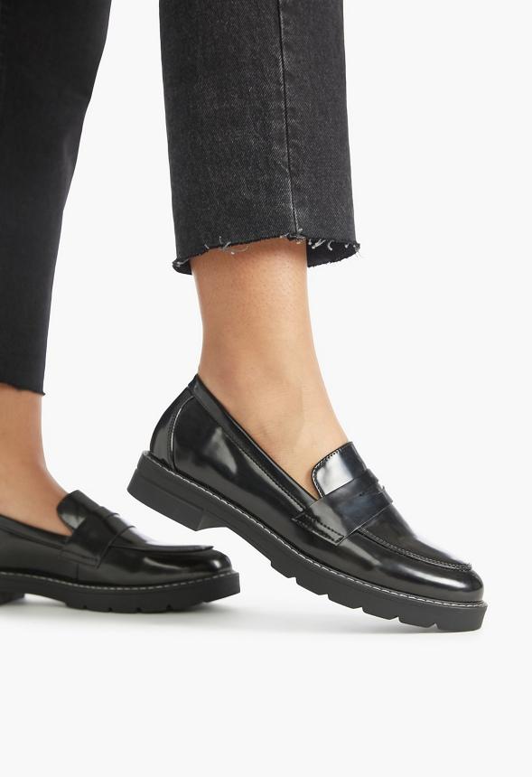 JustFab Margaux Platform Loafer Pump Womens Black/ White Size 8.5 Product Image