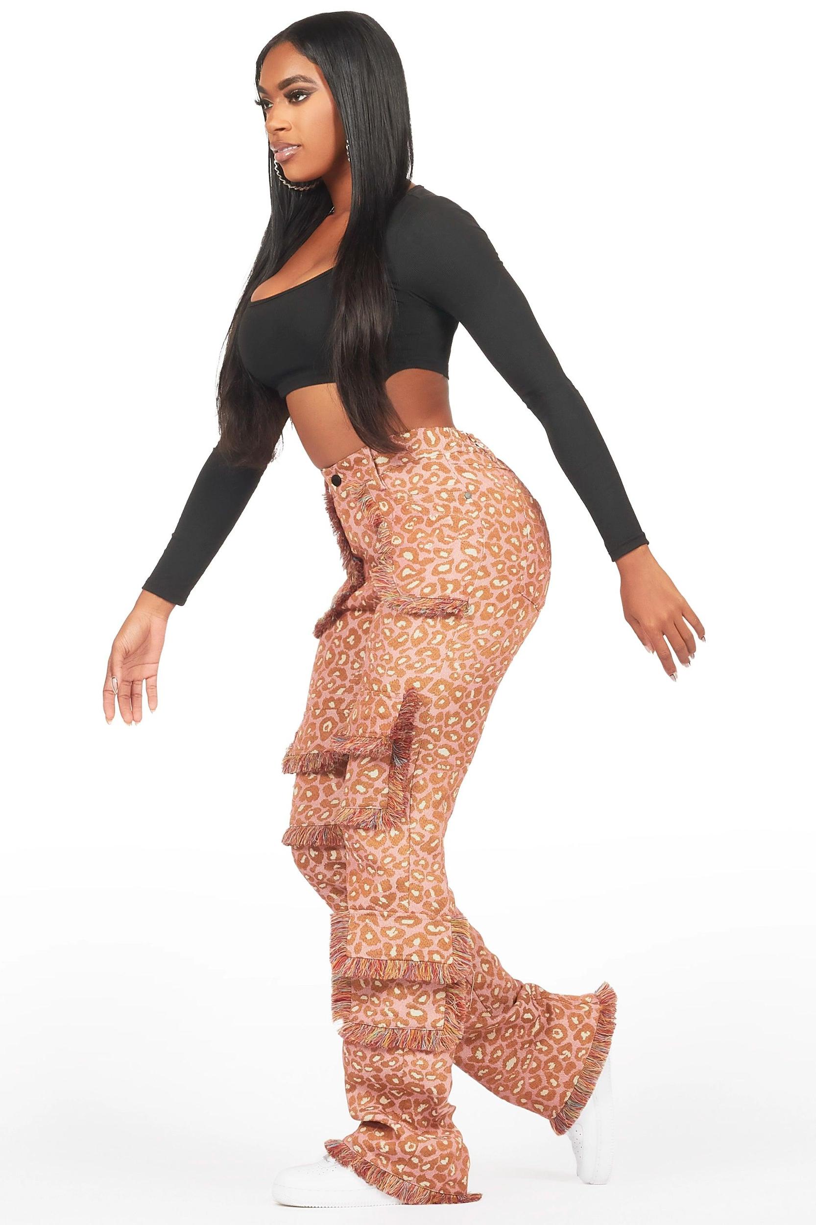 Jelissa Pink Cheetah Tapestry Stacked Pant Female Product Image