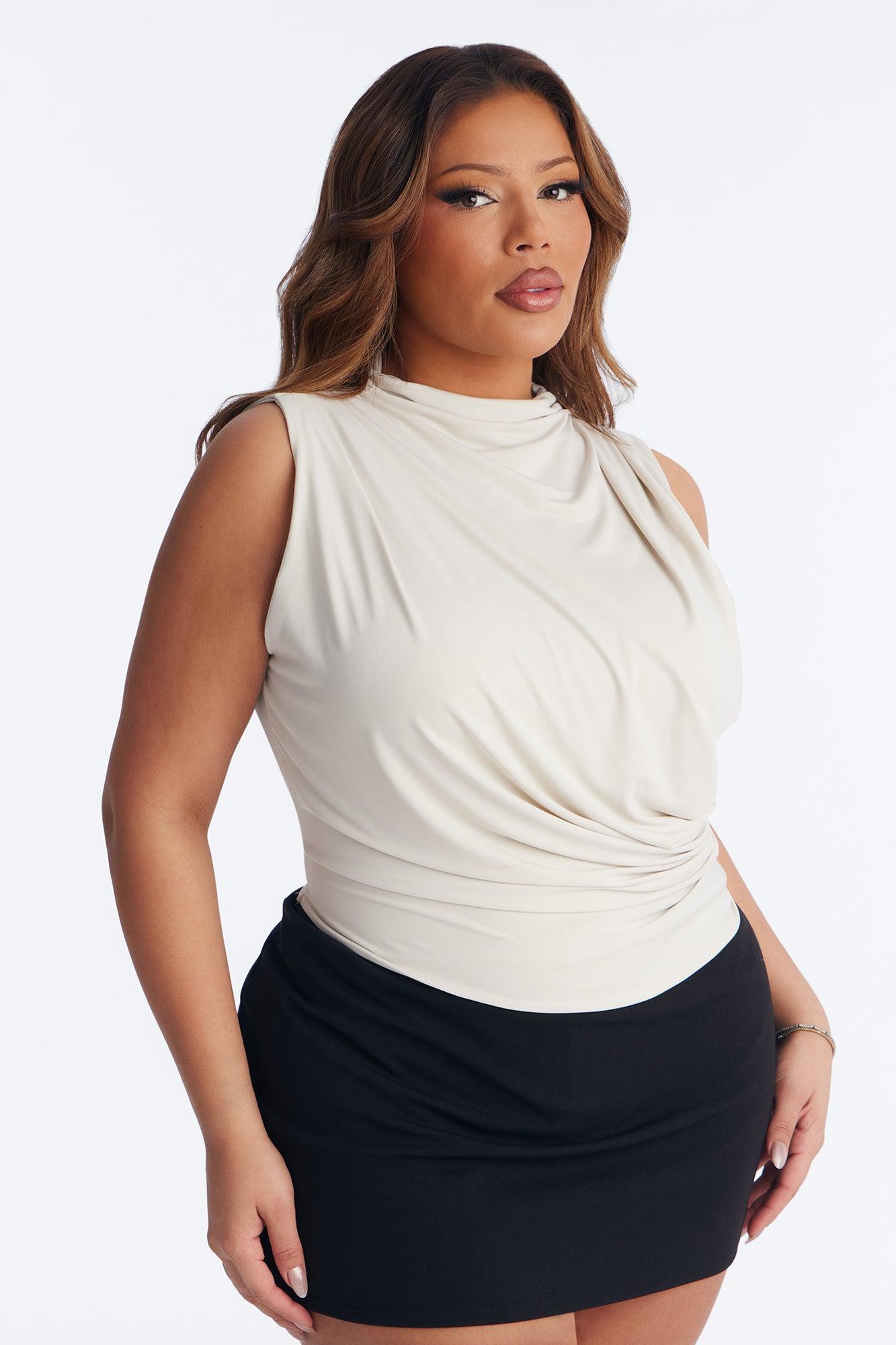 Evening Muse Ruched Mock Neck Top - Stone Female Product Image