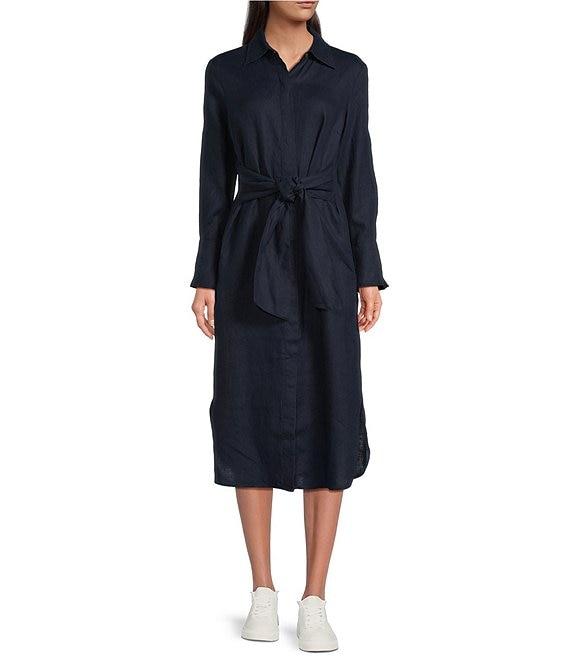 J.McLaughlin Orla Stretch Cotton Point Collar Long Sleeve Belted Midi Shirt Dress Product Image