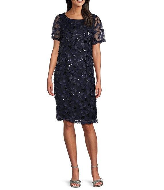 Livia Jolie by Le Bos Crew Neck Cap Sleeve 3D Sequin Sheath Dress Product Image