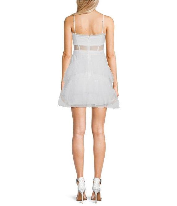 Next Up Illusion Mesh Corset Ruffle Tiered Fit & Flare Dress Product Image