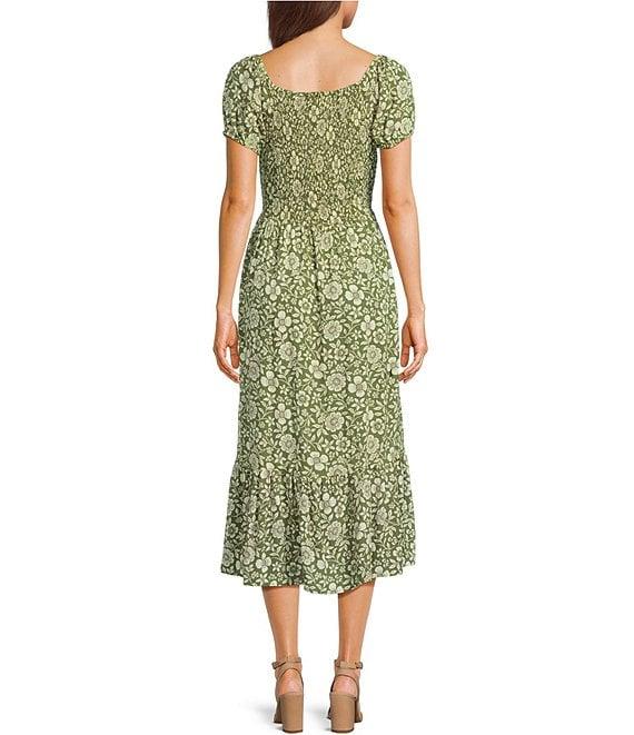 Angie Floral Print Scoop Neck Short Puff Sleeve Ruffle Hem Midi Dress Product Image