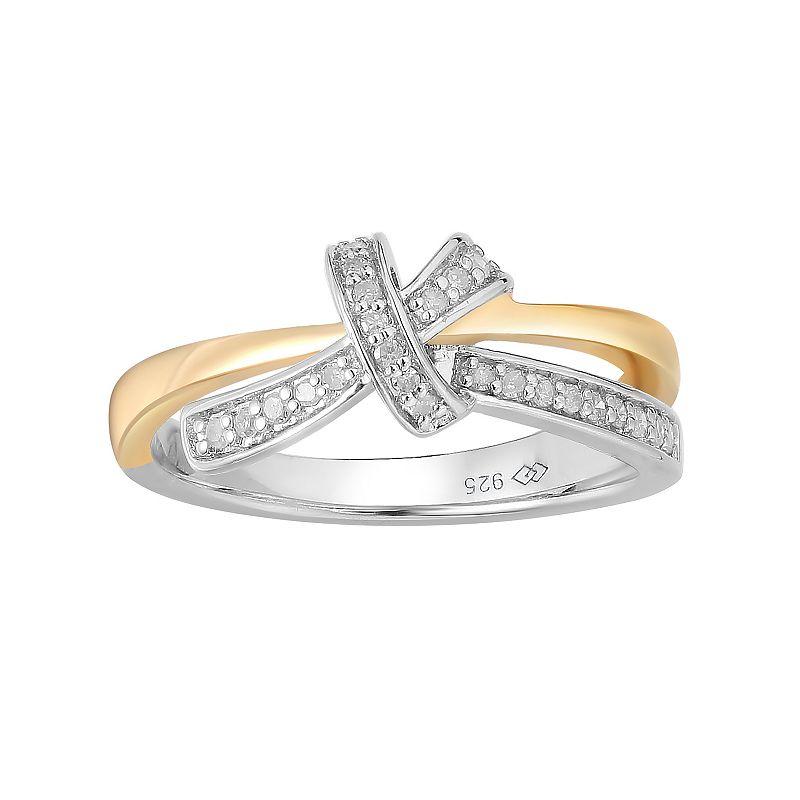 14k Gold Over Silver Two-Tone 1/8 Carat T.W. Diamond Bow Ring, Women's, Size: 7, Two Tone Product Image