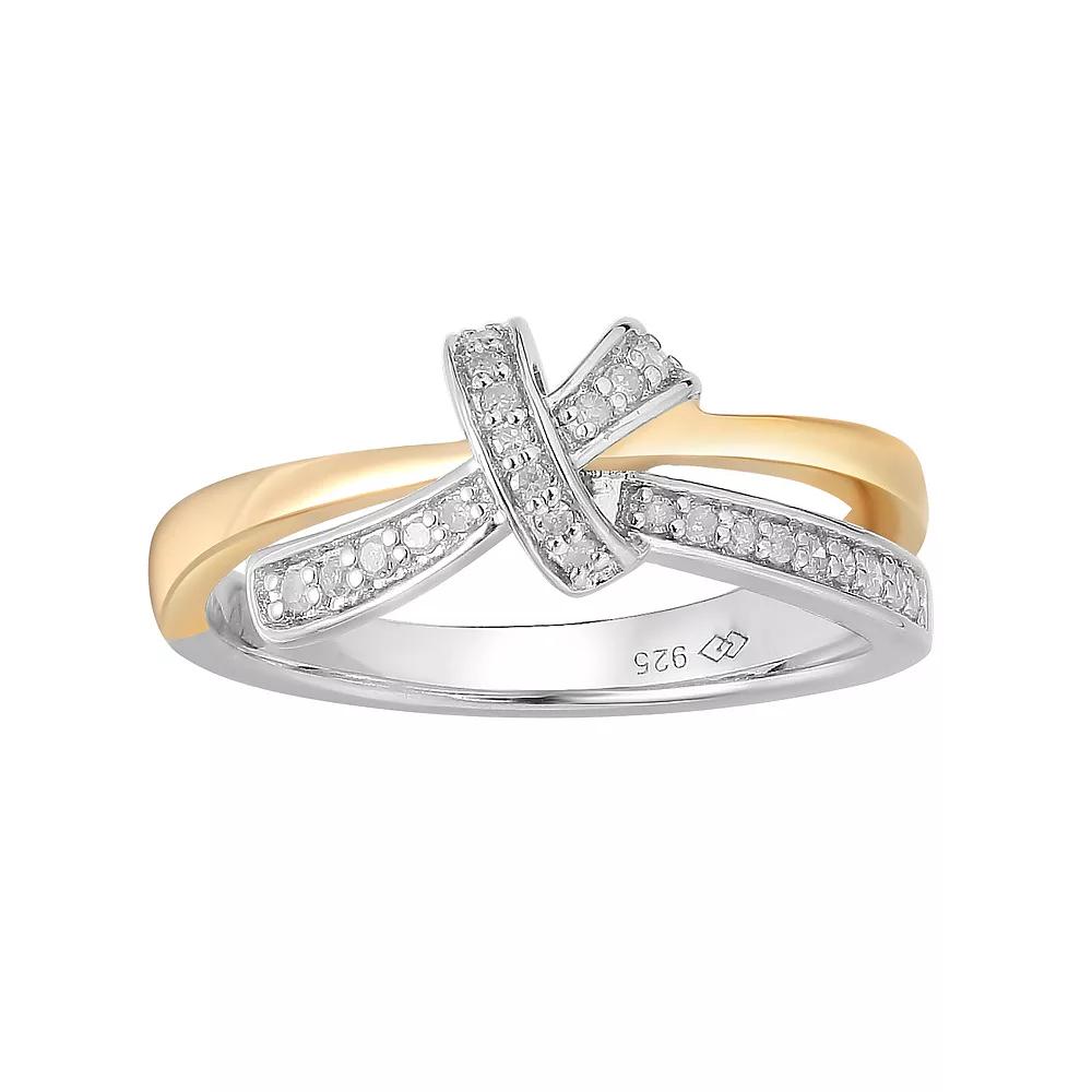 14k Gold Over Silver Two-Tone 1/8 Carat T.W. Diamond Bow Ring, Women's, Size: 7, Two Tone Product Image