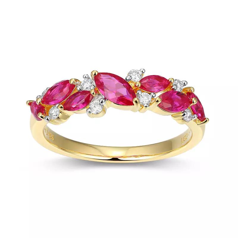 18k Gold Over Silver Lab-Created Ruby & 1/8 Carat T.W. Lab-Grown Diamond Marquise Ring, Women's, Size: 7, Gold Tone Product Image
