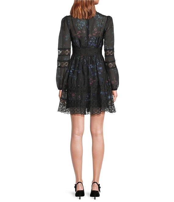 Layered With Love Harper Long Sleeve V-Neck Printed Trim Detailing Mini Dress Product Image