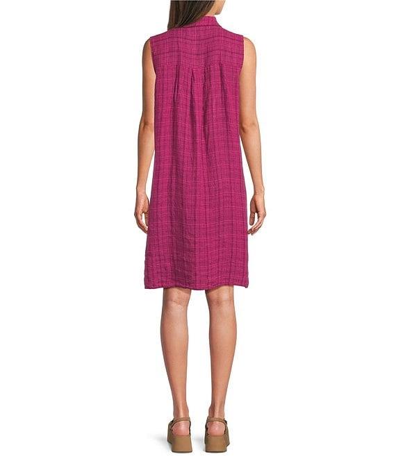 Eileen Fisher Puckered Organic Linen Point Collar Sleeveless Shirt Dress Product Image